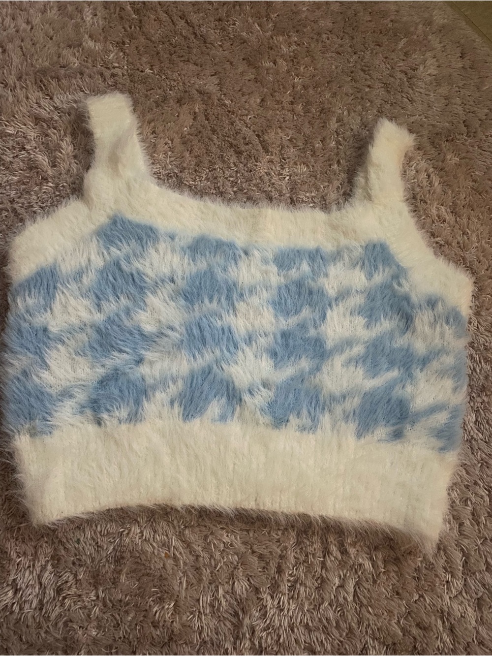 Forever 21 White and Light Blue Fuzzy Crop Tank